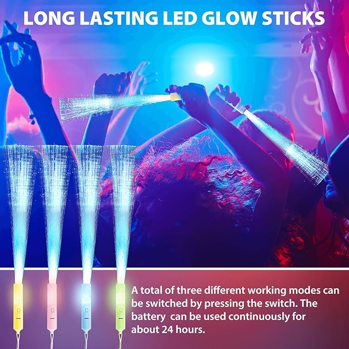 28 Pcs Sparkler Firework Sticks Glow Fiber Optic Wands, LED Flashing Sticks Light Up Toy for Adults Kids, Glow in The Dark Party Supplies Favor Bulk Magic Rave Decoration for Wedding Christmas Easter-CubbioJoy