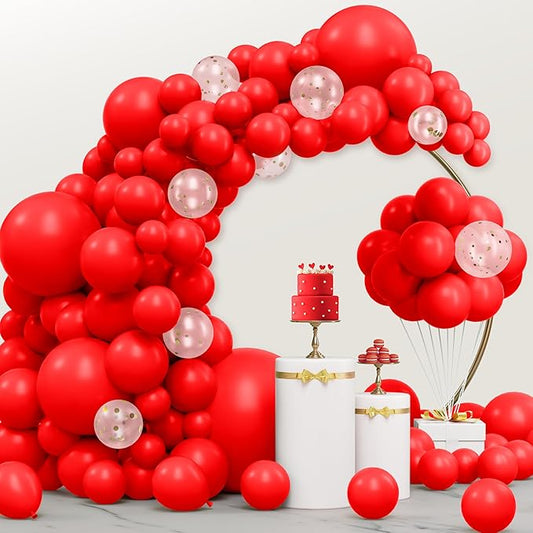 JOYIN 150 Pcs Red Balloons, Different Sizes 18 12 10 5 Inch Red Latex Balloon Arch Kit with Instruction for Birthday Party Decoration Graduation Wedding Holiday-CubbioJoy