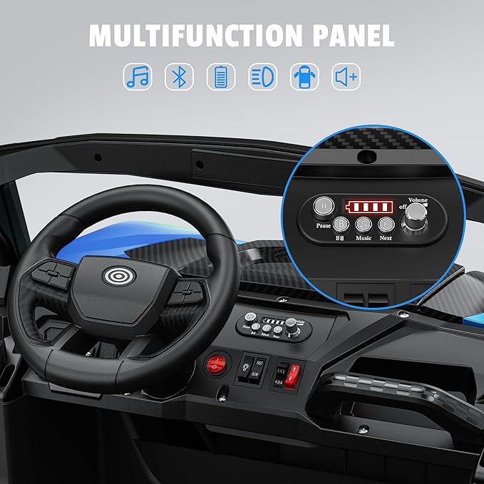 24V 2 Seater Ride on Car Truck, 4x200W, EVA Tires, 4WD/2WD, Remote Control, Rainbow Lights, Shock Absorbers, Bluetooth, Ride On UTV Toy for Kids Ages 3-8, Blue-CubbioJoy