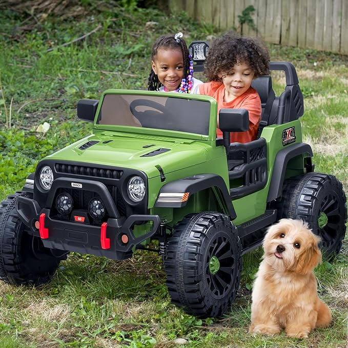 2 Seater Ride on Car Truck, 12V Kids Electric Ride on Toy for Big Kids Age 3-8 w/Remote Control- Army Green-CubbioJoy