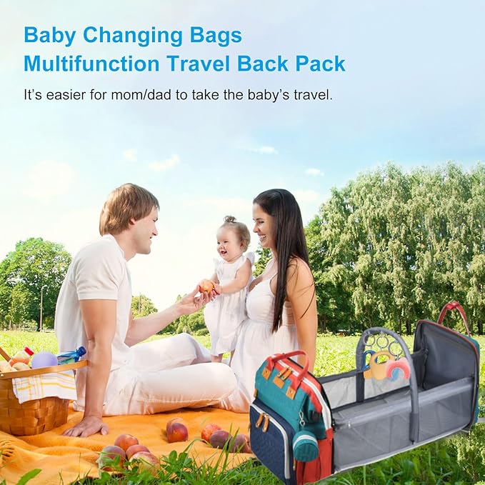 Jeryswet Baby Diaper Bags with Changing Station, Waterproof Large Capacity Diaper Bag Backpack for Moms Dads with USB Charging Port and Stroller Straps, Baby Shower Gifts, RGB-CubbioJoy