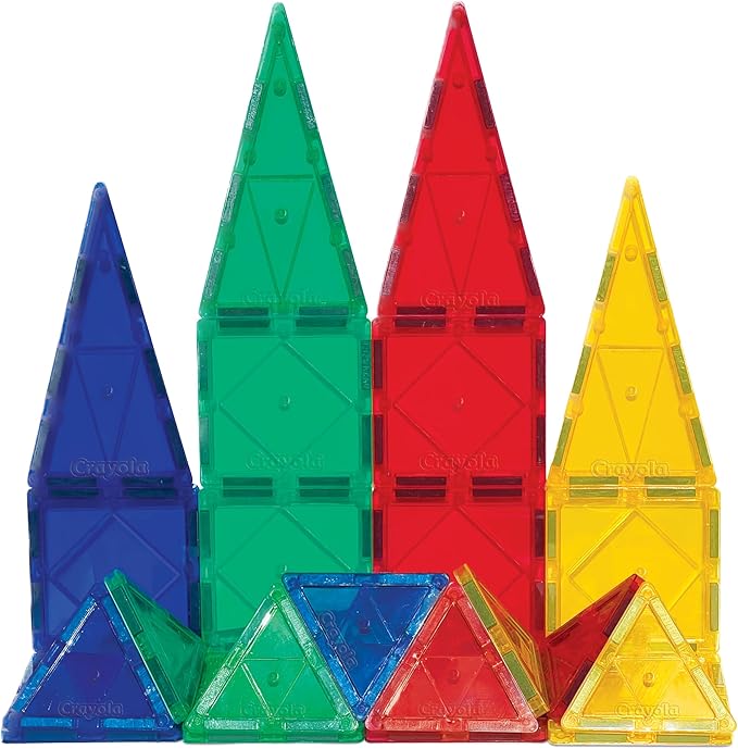 CreateOn Crayola Bold Magnetic Tiles, Building Set for Kids, Magnetic Tiles, Kids’ Building Toys, STEM and Montessori Toys for Boys and Girls Ages 3+, 24-Piece Set (Bold)-CubbioJoy
