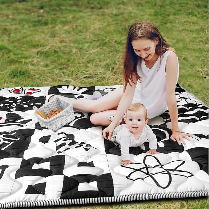 Baby Play Mats for Floor, Upgraded Thick Soft 50x50 Playpen Mat, Anti-Slip Bottom, Foldable and Machine Washable Playmat for Babies and Toddlers Infants(High Contrast)-CubbioJoy