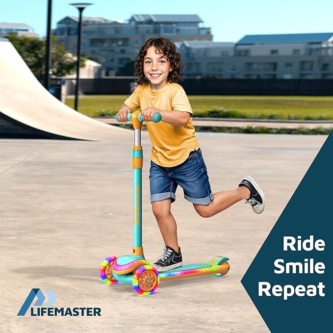 3-Wheel Kids Scooter with Multi-Color Lights on Deck & Wheels – 5-Height Adjustable Handlebar, Wide Anti-Slip Deck, Child Safety Certified, Boys & Girls Ages 3+ Supports Up to 150 lbs-CubbioJoy