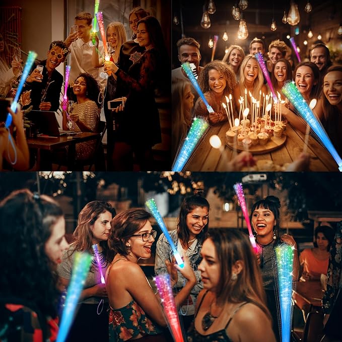 28 PCS Glow Fiber Wands Sticks, Halloween Glow Sticks, LED Light Wands, Glow in The Dark Party Supplies, Fiber Optic Wands, LED Flashing Sticks, Fiber Optic Light Wand Stick for Party-CubbioJoy