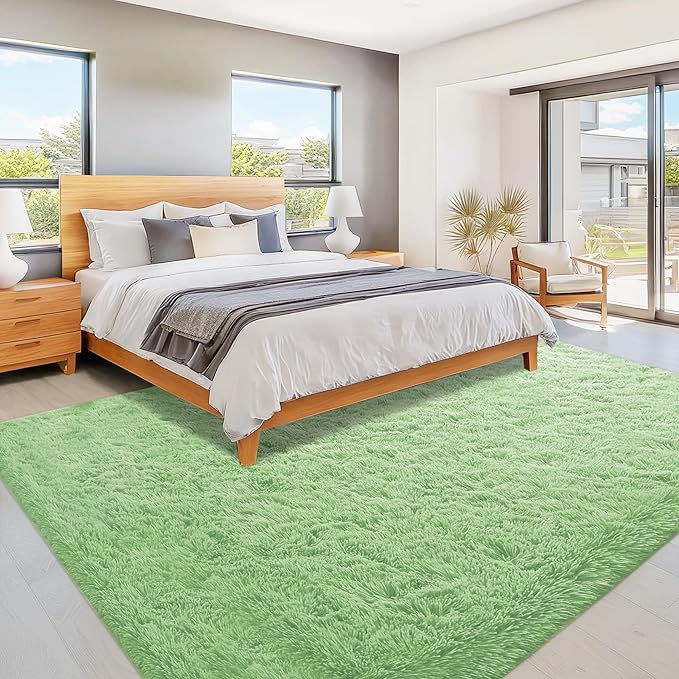 6x9 Area Rug for Living Room: Fluffy Shag Soft Washable Rugs Large Fuzzy Plush Indoor Carpet for Bedroom Nursery Playroom Kids Girls Boys Room (Sage Green, 6'x9')-CubbioJoy
