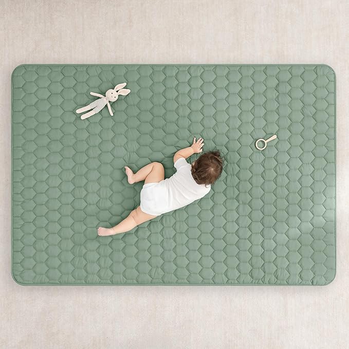 Comfy Cubs Rectangle Kids Play Mat - Medium 48 x 72 inches Soft Quilted Baby Floor Mat with Non-Slip Bottom - Plush Design for Toddlers Playtime and Relaxation - Comfortable and Durable - Fern-CubbioJoy