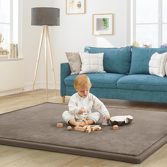 Baby Play Mat for Floor Tummy Time Mat Nursery Muscle Area Playroom Rug Tatami 79"x118" Memory Foam 1.3" Thick Crawling For Babies,Toddlers, Infants, Kids,Floor(Brown)-CubbioJoy