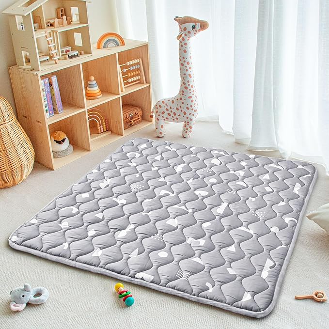Baby Play Mat, 50x50 Playpen Mat with Super Soft Touch, Activity Mat with Upgraded Anti-Slip Bottom, Machine Washable Crawling Mat for Floor & Picnic (Boho Gray)-CubbioJoy