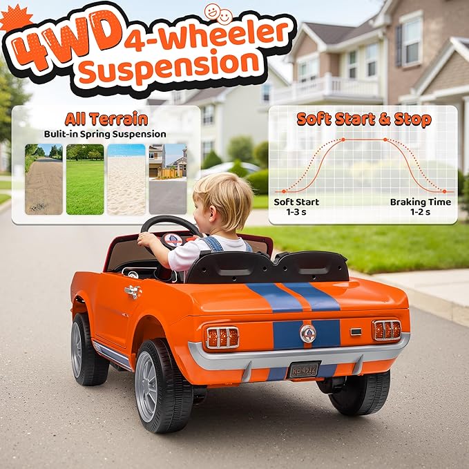 24V 2 Seater Ride on Toys, Licensed Shelby Cobra Kids Power Car Wheeler Ride On Toy w/ 2WD/4WD Switchable, Remote Control, 19" Spacious Seat, 4 Spring Suspension, Music, Bluetooth-CubbioJoy