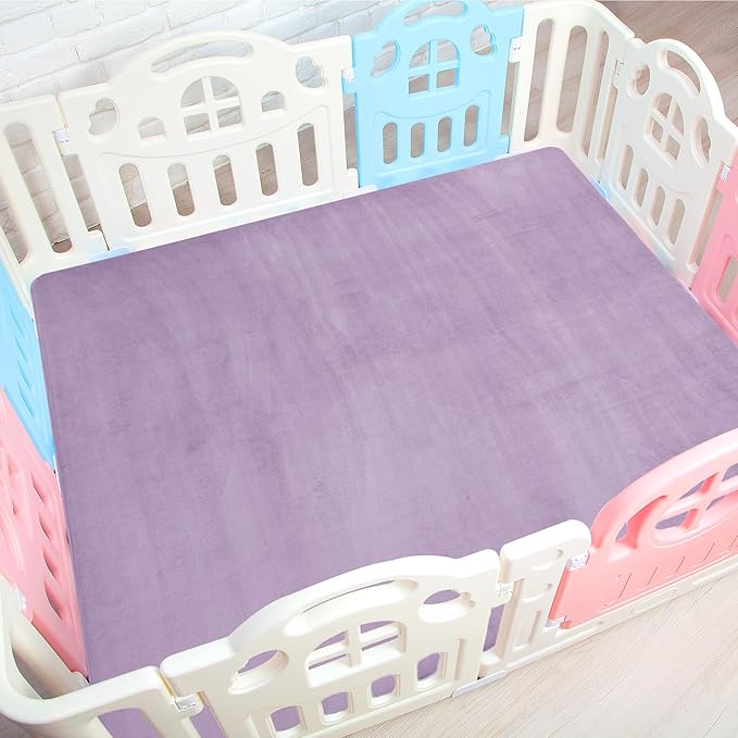 BALAPET Thick Memory Foam 71x59 Play Mat for Playpen, Super Soft Velvet Portable Baby Playpen Mat for Kids Toddler Crawling and Play, Non-Slip Bottom Playmat, Purple-CubbioJoy