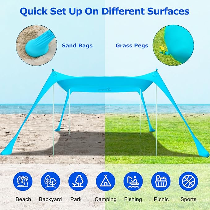 COMMOUDS Beach Tent Sun Shelter - UPF50+ Pop Up Beach Canopy with Sandbags & Sand Shovel & Windproof Poles, Portable Sun Shade for Beach, Camping, Picnics, Backyard-CubbioJoy
