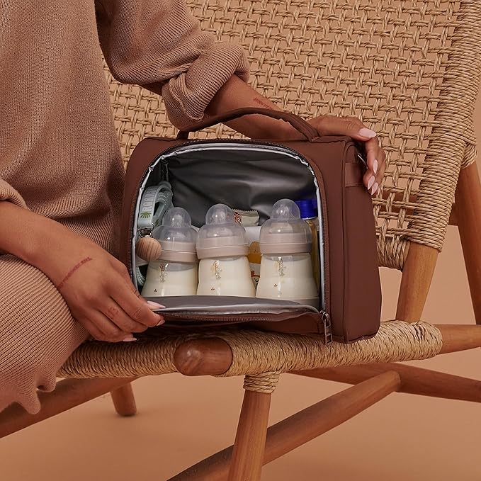 JuJuBe Insulated Bottle Bag, Breastmilk Storage Bag for Baby Bottles, Travel Insulated Lunch or Cooler with Handle, Waterproof Lining for Nursing, Milk, Food, Baby Formula, Snacks, Daycare, Espresso-CubbioJoy