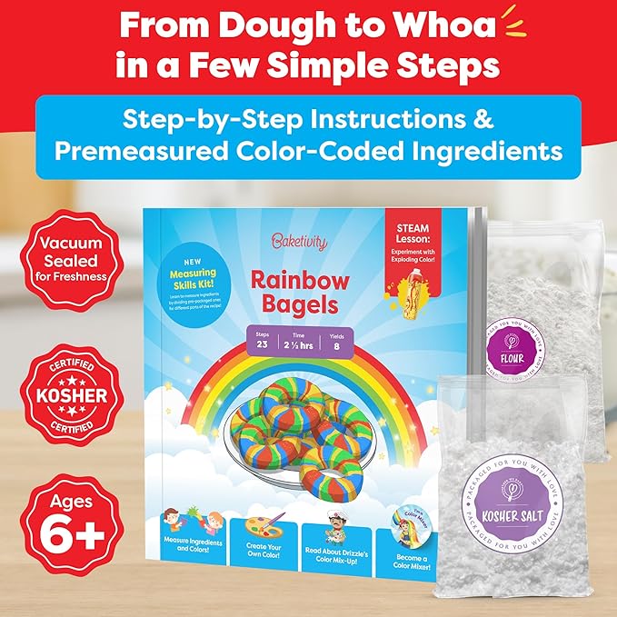 Baketivity Rainbow Bagel Kids Baking Kit - Baking Kits for Kids with Premeasured Ingredients, Step-By-Step Instructions, Video Guide, and STEM Lessons - Kids Cooking Kit for Ages 6-12+-CubbioJoy