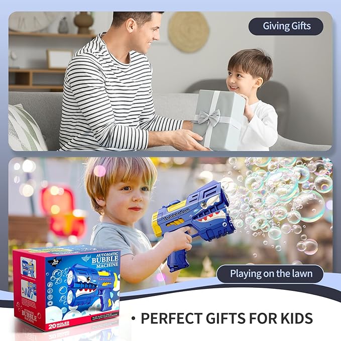 Jasny 2 Pack Bubble Guns for Kids, Rechargeable LED Light Up Dinosaur Bubbles Machine Blower with 2 Bottles Refill Solution for Toddlers 4-8, Birthday Gift-CubbioJoy