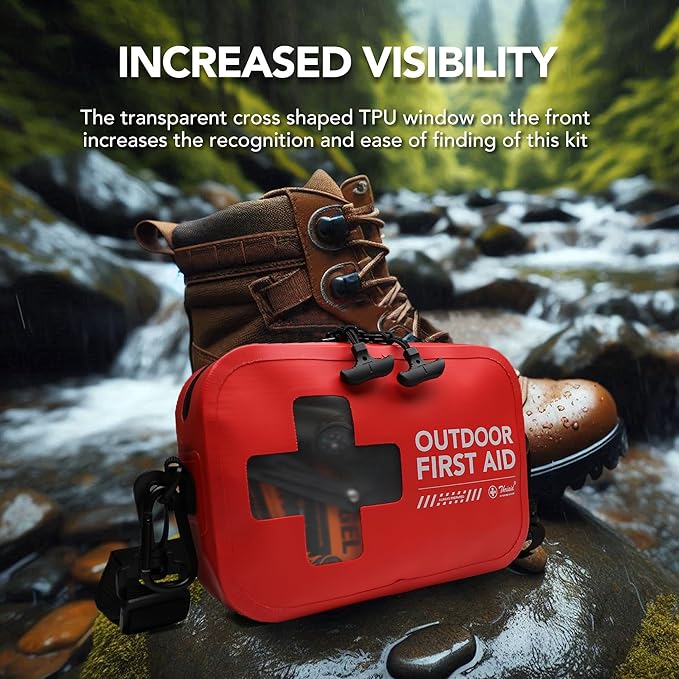 152 PCS Waterproof First Aid Kit, Portable Small Boat Dry Bag Bug Out Bags, Emergency Medical Kit Ideal for Boating, Camping, Fishing, Kayaking, Floating, Red-CubbioJoy