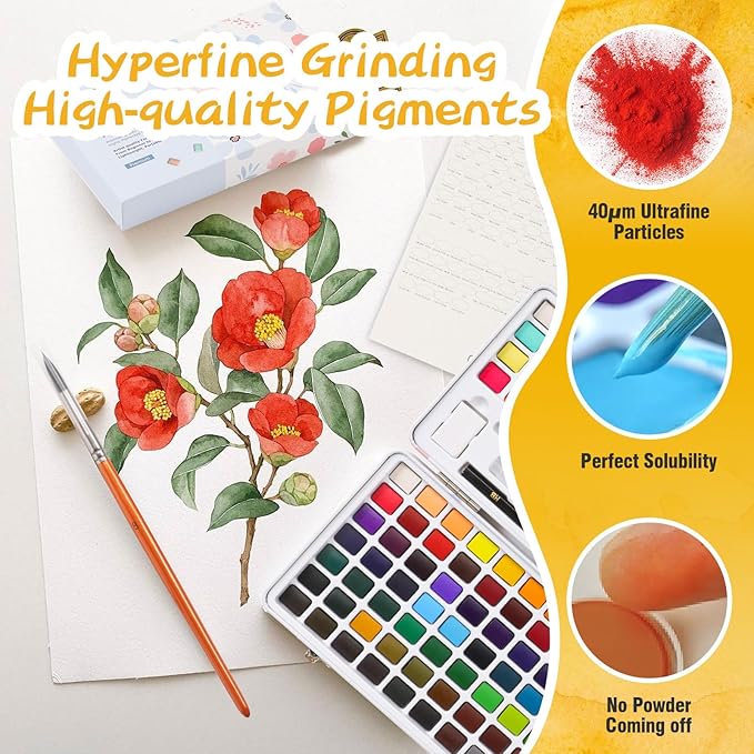 Caliart Watercolor Paint Set, 128 Colors with 4 Brushes Metallic Color Palette Kit, Portable Travel Watercolors Painting Gifts for Adults Kids Teen Girls Boys Art Supplies-CubbioJoy