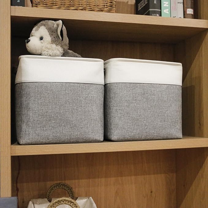Collapsible Fabric Storage Cubes 11x11 Cube Storage Bins, 4 Pack Closet Baskets Box with Handles for Organizing, Shelf, Toys, Clothes, Home, Office, Nursery (Grey&White)-CubbioJoy