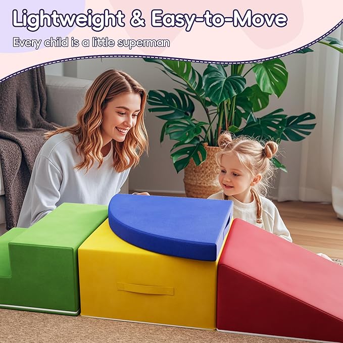 4 Piece Foam Climbing Blocks for Toddlers, Baby Climbing Gym with Ultra High Density Foam for Crawling and Sliding, Indoor Soft Play Set for Infant, Babies & Kids - Multicolor (Multicolor B, 4-Piece)-CubbioJoy