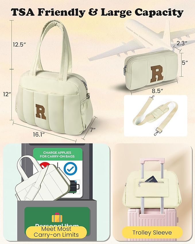 Birthday Gifts for Her-Duffle Bag for Travel Women, Travel Bags，Initial Overnight Bag with Wet Pocket，Lightweight Weekender Bags Personalized Gym Tote with Makeup Pouch-CubbioJoy