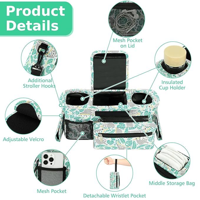 Accmor Universal Stroller Organizer with Insulated Cup Holder Detachable Phone Bag and Shoulder Strap,Stroller Bag Caddy Organizer Fits for Uppababy, Baby Jogger, Britax Strollers-CubbioJoy