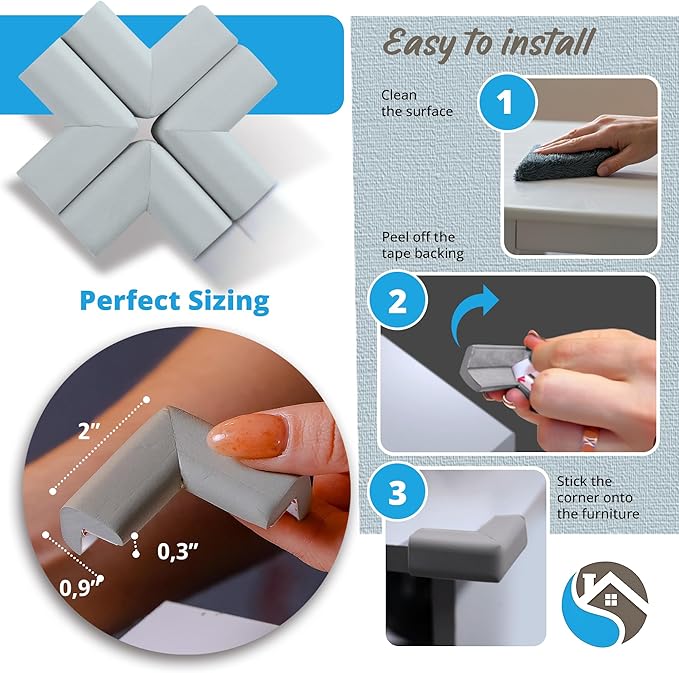 8-Pack Corner Protectors Baby Proof, Furniture Corner and Edge Safety Bumpers, Soft Rubber Foam Cushion Covers, 3M Taped Corner Guards, Baby Child Proofing Pads, Table Corner Protectors, Grey-CubbioJoy