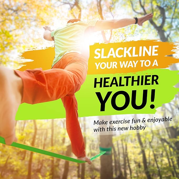 85ft Slackline Kit for Kids and Adults | Beginner Friendly Slackline | Slack Line Set with Tree Protectors, Cotton Carry Bag & Steel Ratchet | Outdoor Gym for Kids-CubbioJoy