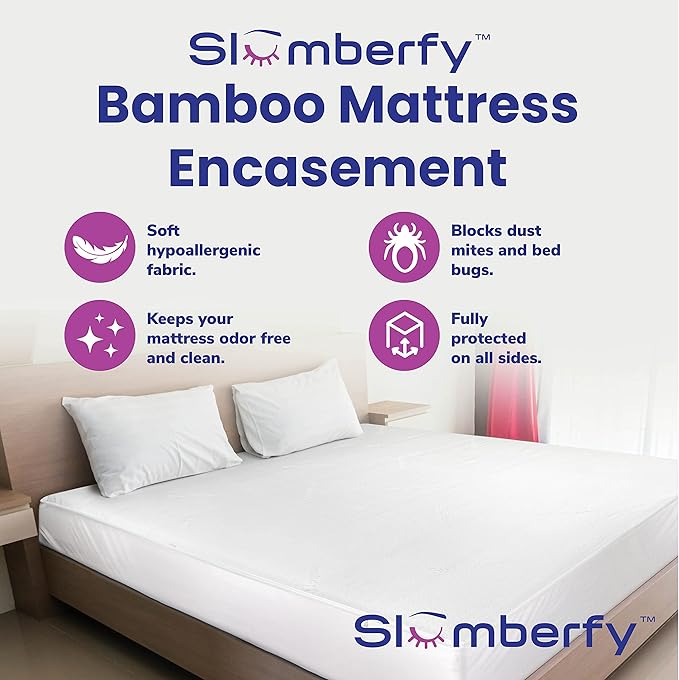 Cal King Size Waterproof Bamboo Mattress Encasement by Slumberfy - Premium Skin-Safe Mattress Protector with 360° EZ Zipper, Lab-Tested Bed Bug Protection, Zippered Encasement (72x84 in)-CubbioJoy