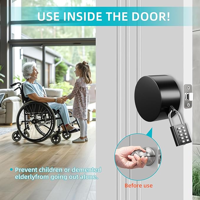 2 Pack Door Lockout Device, Child Proof Door Knob Covers with Combination Padlock, Door Handle Lock for Dementia Elderly Safety, Temporary Door Lock - Black-CubbioJoy