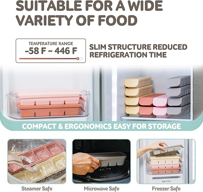 6 Section-1oz, Taupe Brown Breastmilk Freezer Storage Trays, Food Grade Silicone Tray container Leak Resistant with Lids Baby, Toddler Food Fruit Vegetable Purees Storage Container | BPA Free-CubbioJoy