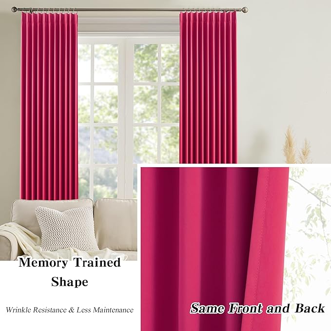 Custom Pleated Curtains Hot Pink Color, Heat Blocking Window Treatment for Bedroom Vertical Draft Blackout Magenta Drapes for Living Room 40 Wide by 90 Inch Long, 2 Panels, Hot Pink, Pinch Pleat-CubbioJoy