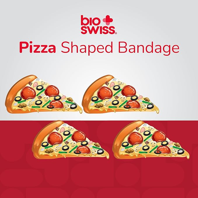 BioSwiss Bandages, Pizza Shaped Self Adhesive Bandage, Latex Free Sterile Wound Care, Fun First Aid Kit Supplies for Kids, 24 Count-CubbioJoy