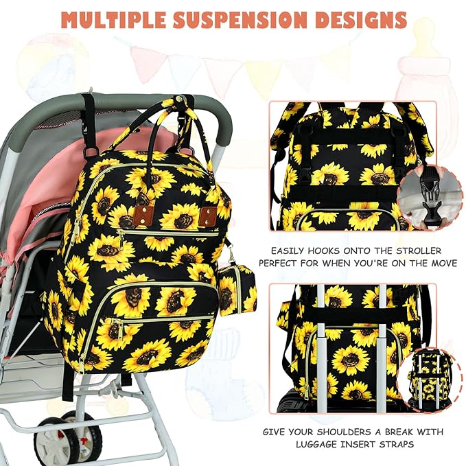 Baby Diaper Bag Backpack, Travel Diaper Bags for Baby Girl Boy Large Capacity Baby Bag Backpack for Women Sunflower-CubbioJoy