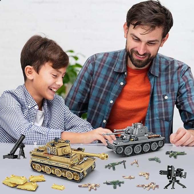 1030 Piece WW2 Army Tanks Toy Building Sets,Create a German Panzer 38T and a German Tiger Tank Toys,Adult Collectible Model Tanks Sets to Build,Christmas Birthday Gifts for Boys,Teens,Adults-CubbioJoy