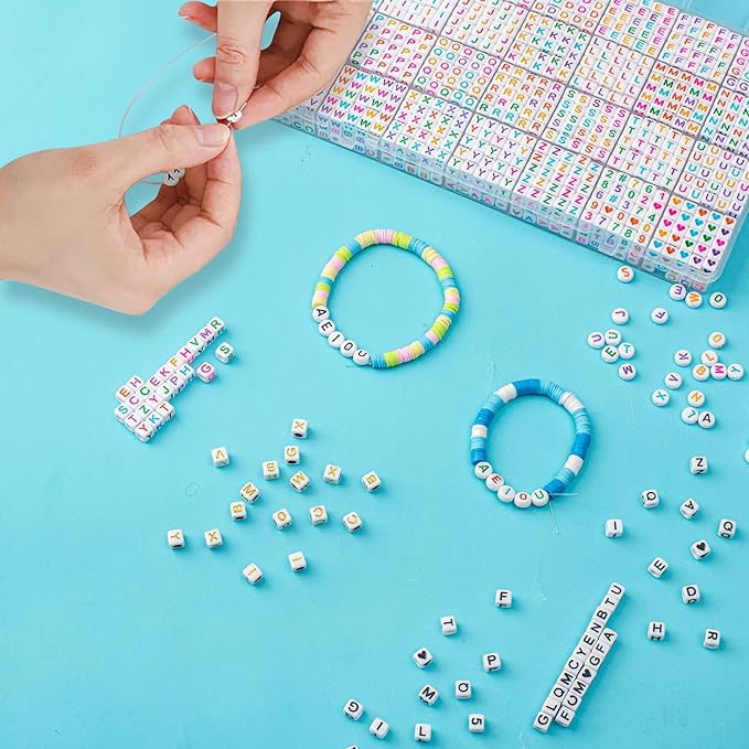 1400pcs Letter Beads, 4x7 mm Acrylic Alphabet Beads, Beads for Jewelry and Bracelet Making, in 28 Grid Box (White and Colorful)-CubbioJoy