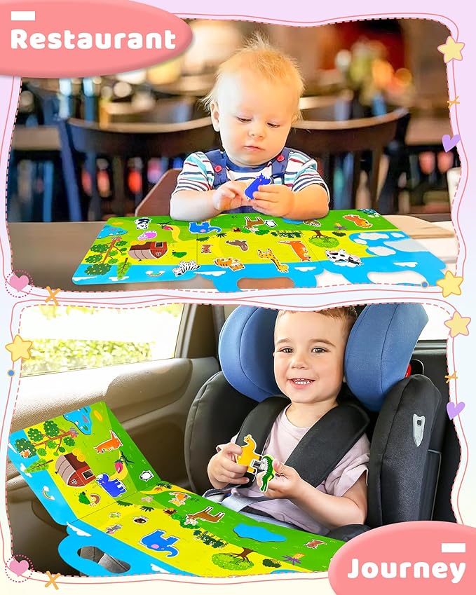 Benresive Reusable Sticker Books for Kids 2-4, Sticker Books for Toddlers 1-3 2-4, Toddler Travel Toys Activities Crafts Gifts - Animal-CubbioJoy