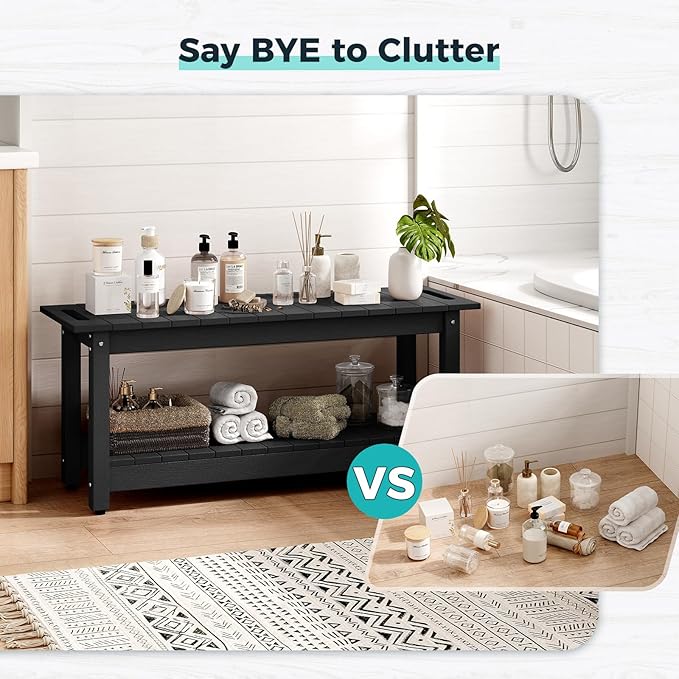 41" Shower Bench, Waterproof Poly Lumber Shower Stool for Shaving Legs, Shower Chair Seat Holds up to 400lbs, Bathroom Bench for Inside Shower, Non-Slip (Black)-CubbioJoy