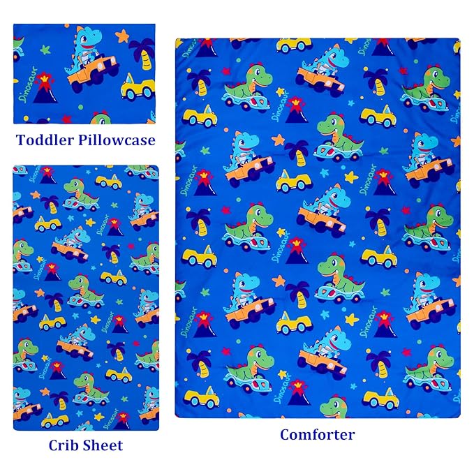 Cloele Dinosaur Crib Bedding Sets for Boys - 3 Piece Standard Size Baby Bedding Set Includes Crib Comforter Fitted Sheet Crib Skirt - Nursery Bedding Set for Boys and Girls-CubbioJoy
