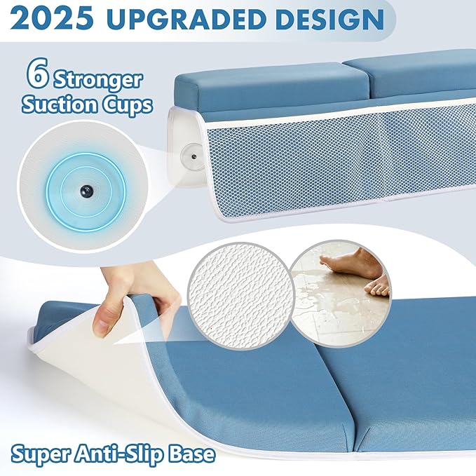 beiens Bath Kneeler and Elbow Rest Pad Set - 1.5'' Comfortable Thick Baby Bath Kneeler Pads, Quick Dry Soft Kneeling Pad for Baby Bath Time, Non-Slip Knee& Arm Support Bathtub Mat with Toys Organizer-CubbioJoy