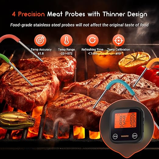 INKBIRD Dual Mode WiFi Wireless Meat Thermometer, 4 Probes with Clear LCD for Smoking, Bluetooth Meat Thermometer with Smart APP Control for Oven, Cooking-CubbioJoy