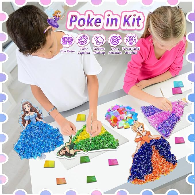 JRD&BS WINL Poke in Fun Art Kit for Kids Toys Age 3-12 Year Old 3D Creative Princesses for Girls Birthday Gifts for 3 4 5 6 7 8 9…… Year Old Boy DIY Craft Art Kit for Teens Beginner Kids-CubbioJoy