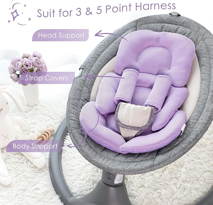 Infant Car Seat Insert for Newborn Girls Boys, Summer Mesh Baby Carseat Head Support with Strap Pads, Soft Reversible Baby Car Seat Insert Cushion Pad for Car Seat, Stroller, Bouncer, Swing, Purple-CubbioJoy