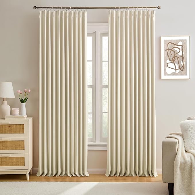 KEQIAOSUOCAI Cream Beige Blackout Curtains 105 Inches Long, Privacy Window Drapes for Living Room/Dining Room/Bedroom, 72 Inch Wide x 105 Inch Long, Pinch Pleat with Hooks, 2 Panels-CubbioJoy