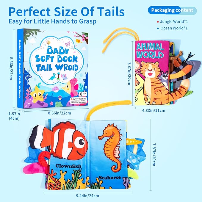 Baby Books 0-6 Months, 2PCS Crinkle Books for Babies, Touch and Feel Sensory Cloth Book 6-12 Months, Tummy Time Toys, Baby Toys for Newborn 6 Page Pink-CubbioJoy