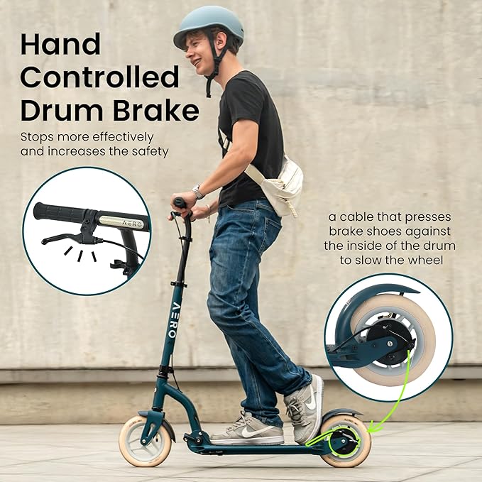 Aero Big Wheels Kick Scooter for Kids 6+, Teens & Adults | Light Up Wheels, Hand Brake, Rubber Deck Mat & Shock Absorption | Foldable & Height Adjustable-CubbioJoy