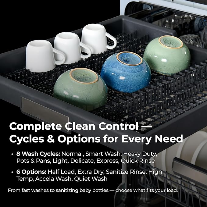 Kenmore 22-14629 24" Built-in Dishwasher-Quiet Tub with TurboDry, Leak, & SmartWash Soil Detection-15 Place Settings-49 DBA-Energy Star Certified, 24.61"D x 23.55"W x 33.88"H, Black-CubbioJoy