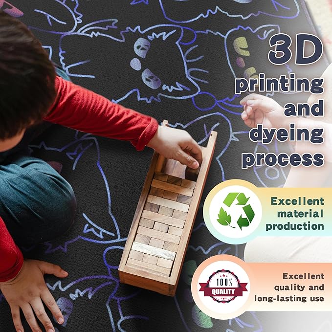 Black Play Cat Rug for Playroom for Boys Girls 59"x39" Funny Cute Cat Cartoon Decor for Bedroom Living Room Non-Slip Comfy Floor Casual Mat Carpet Washable-CubbioJoy