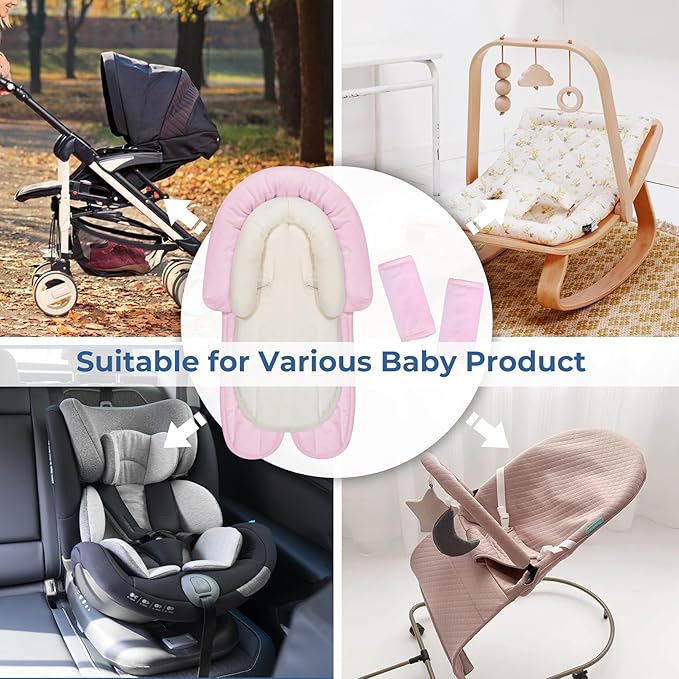 COOLBEBE New Babybody Support & Strap Covers Set for Newborn Infant Toddler- Extra Soft Stroller Cushion Pads Car Seat Insert, Perfect for Carseats, Strollers, Swings, Pink-CubbioJoy