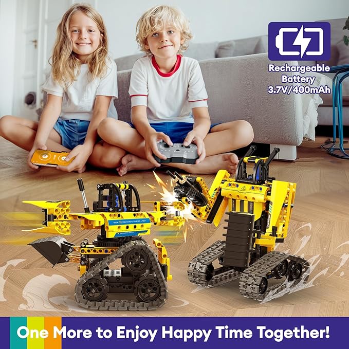 5 in 1 Building Toys STEM Robotics Kit, 430 PCS Blocks RC Robot Erector Sets, APP & Remote Control Excavator Science Kits for Kids Age 6 7 8 9 10 11 12-14, DIY Educational Gift for Boys & Girls-CubbioJoy