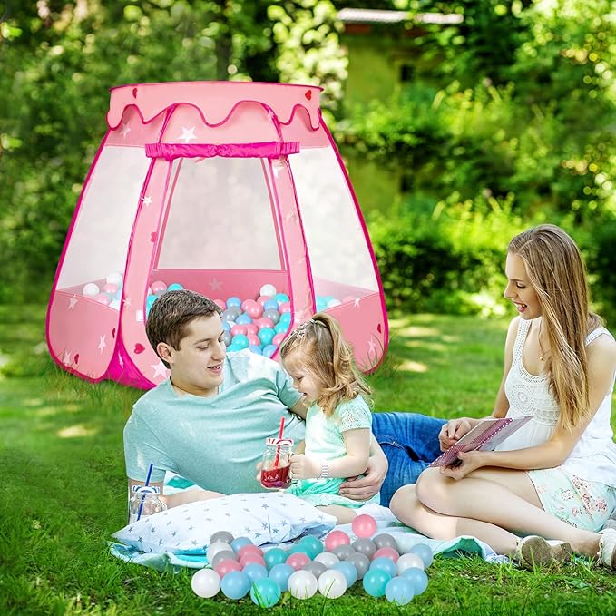 Baby Ball Pit for Toddler with 50 Balls, Pop Up Princess Tent with Star Lights for 1 2 3 Year Old Birthday Gift, 12-18 Months Baby Girl Toys with Carrying Bag, Indoor&Outdoor Play Tent for Kids-CubbioJoy